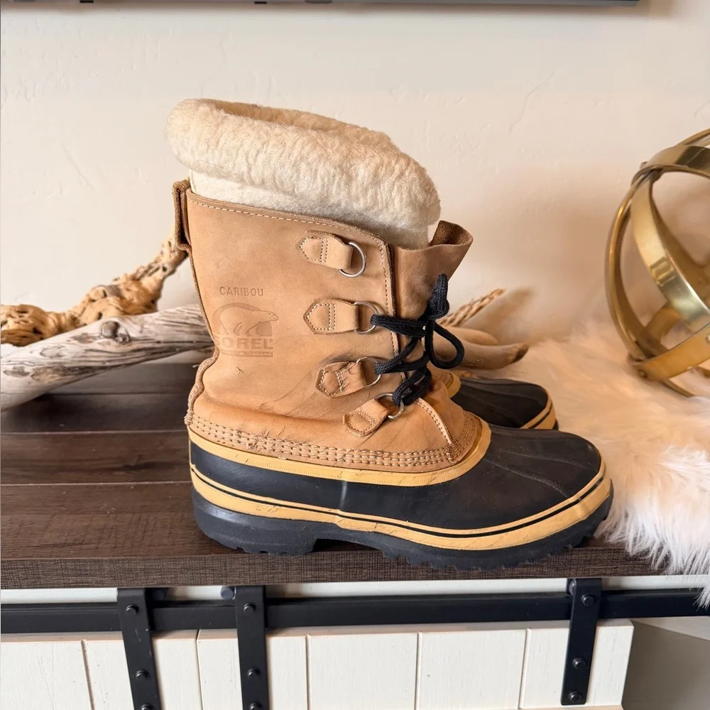 Sorel Caribou Boots Men's Size 8 Tan Black Nubuck Insulated Lined Shoes
